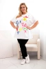 Damen Baumwollbluse in Plus Size mit buntem Aufdruck weiß