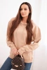Women's cotton looped sweatshirt with a hood and kangaroo pocket camel