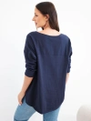 Damen Baumwollbluse mit lockerem Schnitt und verlängertem Rückteil blau dunkel