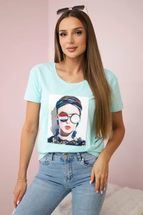 Blúzka s grafikou ženy mäta