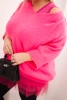 Damen Komplettset mit V-Ausschnitt Pullover und Viskosebluse mit Spitzenboden neonrosa