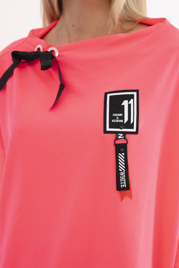 Oversize-Sweatshirt mit asymmetrischen Seiten rosa Neon