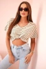 Women's striped blouse with a V neckline khaki