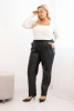 Spodnie damskie Plus Size z ekoskóry z wysokim stanem i gumką w pasie czarne