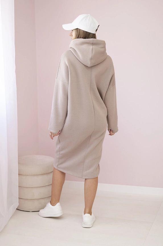 Kapuzenkleid mit Seitenschlitz dunkelbeige