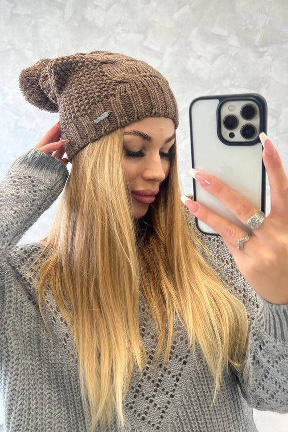 Cap with fleece Justyna K253 cappuccino