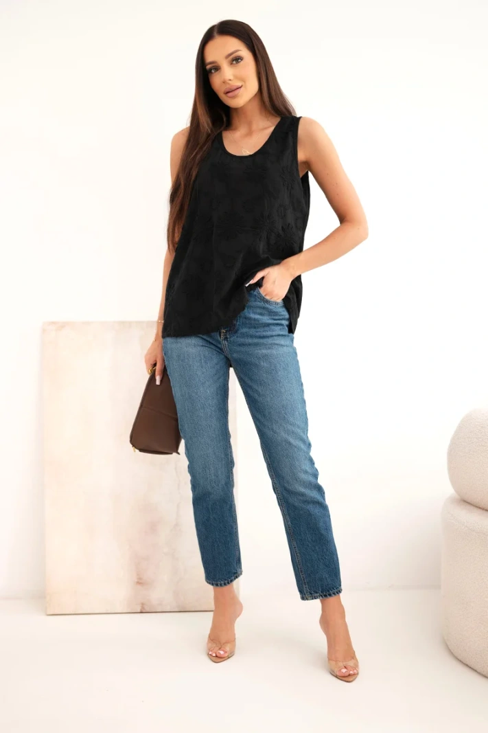 Women's cotton blouse with embroidery black