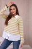 Striped cotton blouse with collar yellow+grey