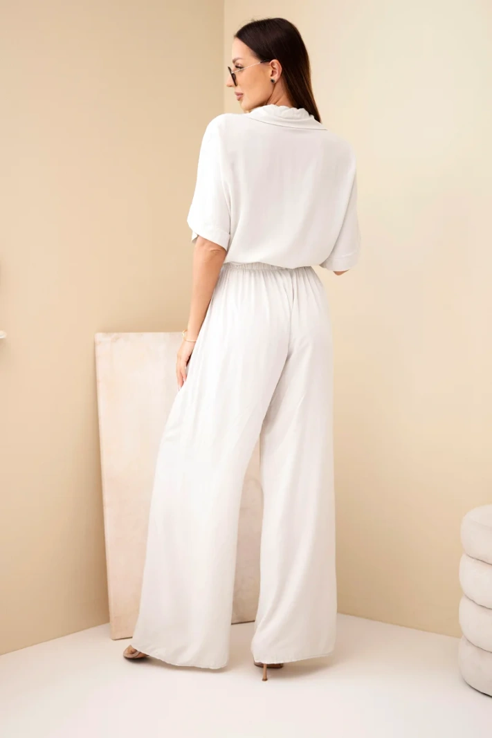 Women's viscose shirt set with wide-leg trousers beige