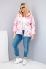 Plus Size women's spring quilted jacket with a hood and floral pattern powder pink