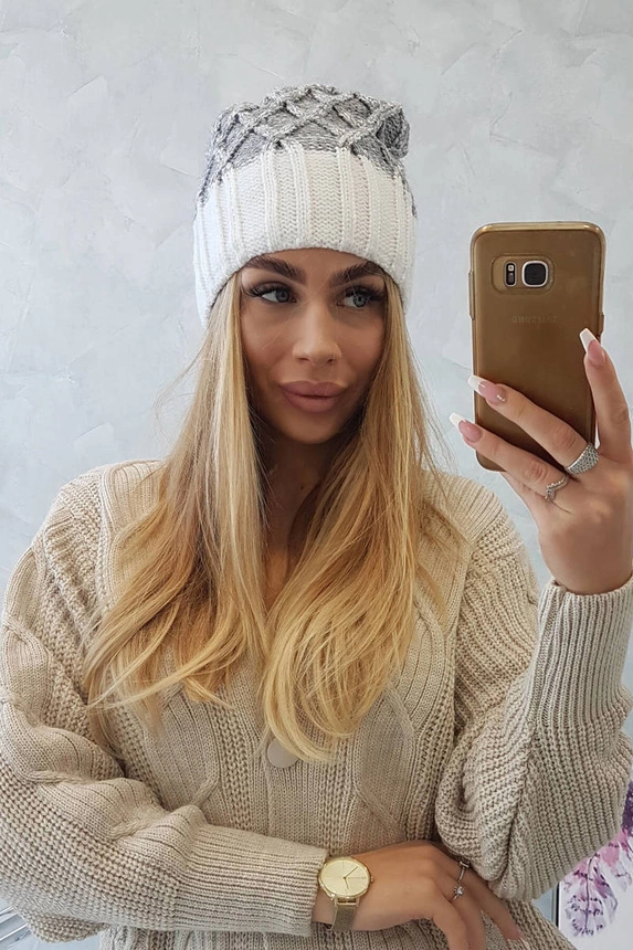 Čapica s fleece Milano K203 šedá melanž+ecru