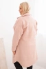 Dámský plášť Plus Size s vlnou na knoflíky s kapsami a límcem pudrově růžový