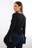 Women's ribbed blouse with a V-neck and ruffles on the sleeves black