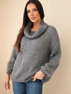 A sweater women's loose with wool addition with turtleneck gray