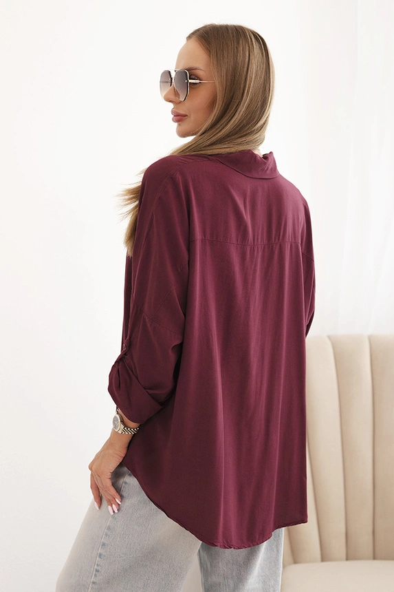 Dámska košeľa s viskózou s ozdobnými gombíkmi a golierom slivková