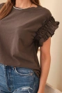 Women’s cotton blouse with ruched sleeve brown
