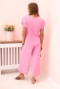Viskose-Set plissierte Bluse + Hose Bonbon-Rosa