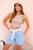 Women's high-waisted shorts with a belt blue