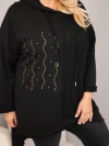 Moteriškas medvilninis Plus Size megztinis su gobtuvu ir pintu intarpu juoda