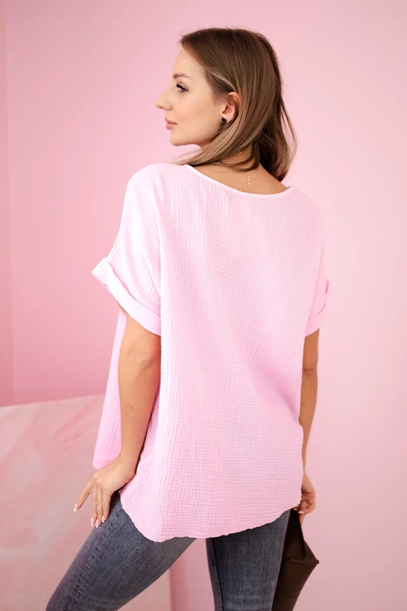 Musselin-Bluse mit Halskette Bonbon-Rosa