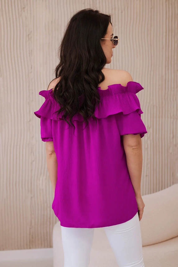 Spanish blouse with a decorative frill dark purple