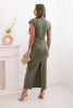 Women's set with a blouse featuring a decorative buckle and a fitted skirt khaki