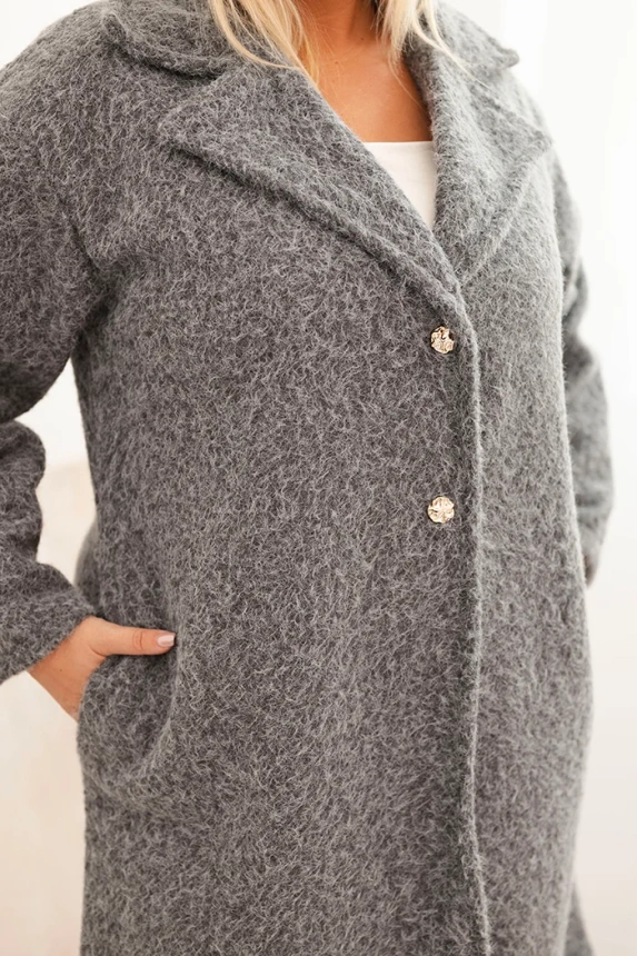 Moteriškas Plus Size paltas su vilna ir dideliu apykakle pilkas