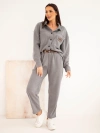 Women's set made of viscose corduroy with a jacket and pants with a belt graphite
