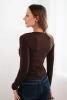 Women's fitted viscose blouse with draping and brooch brown