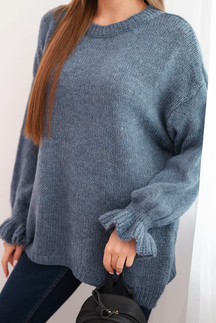 Sweter damski z dodatkiem moheru i wełny o luźnym fasonie jeansowy