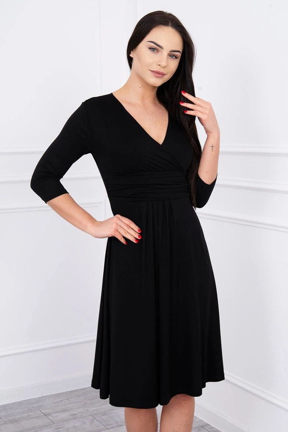 Dress with cut-off under the bust, 3/4 sleeves black