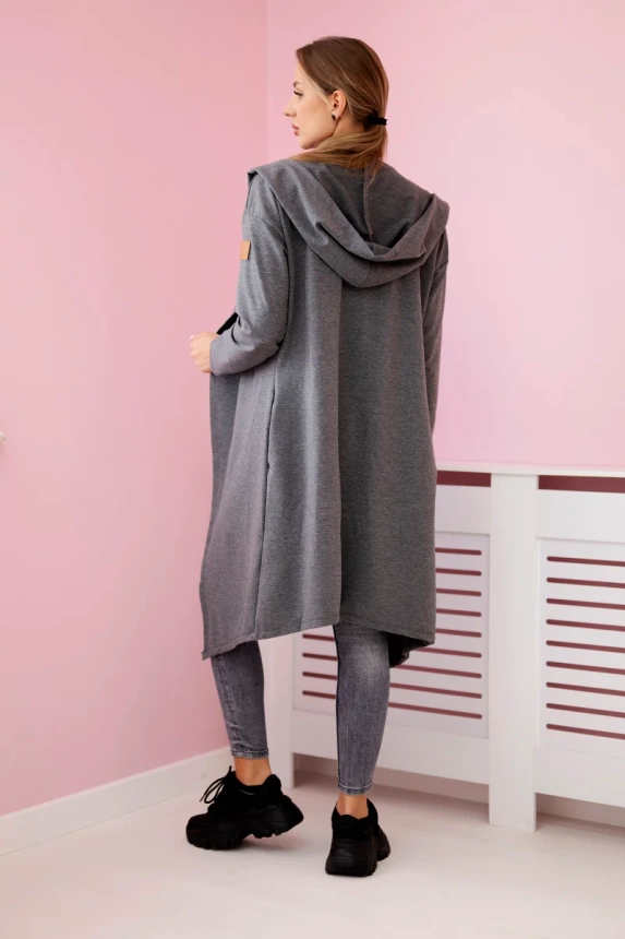 Long cardigan with hood graphite
