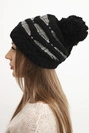 Damenwintermütze gestrickt mit Pompon und Zopfstruktur K466 schwarz