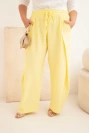 Women's Plus Size cotton trousers with an elastic waistband yellow