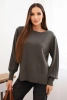 Women's viscose sweater with long sleeves and side slits khaki
