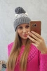Moteriška kepurė su pomponu Abigail K326 pilka+balta