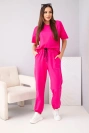 Damen-Set aus Baumwolle mit Kurzarmbluse und Jogginghose fuchsia