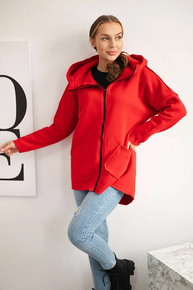 Warm-up Sweatshirt mit längerem Rücken und Taschen rot