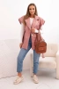 Women's quilted vest with a belt and wide collar dark pink