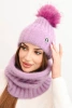 Women's winter set with a pom-pom and a cowl purple