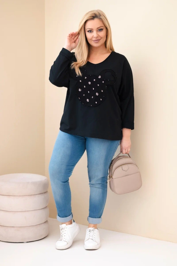 Women's cotton Plus Size blouse with a V-neck black