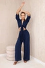 Viscose set blouse tied at the bottom + trousers navy blue