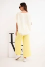 Damen-Set aus Viskose mit gestreiftem Oberteil und weiten Hose mit Gummizug gelb