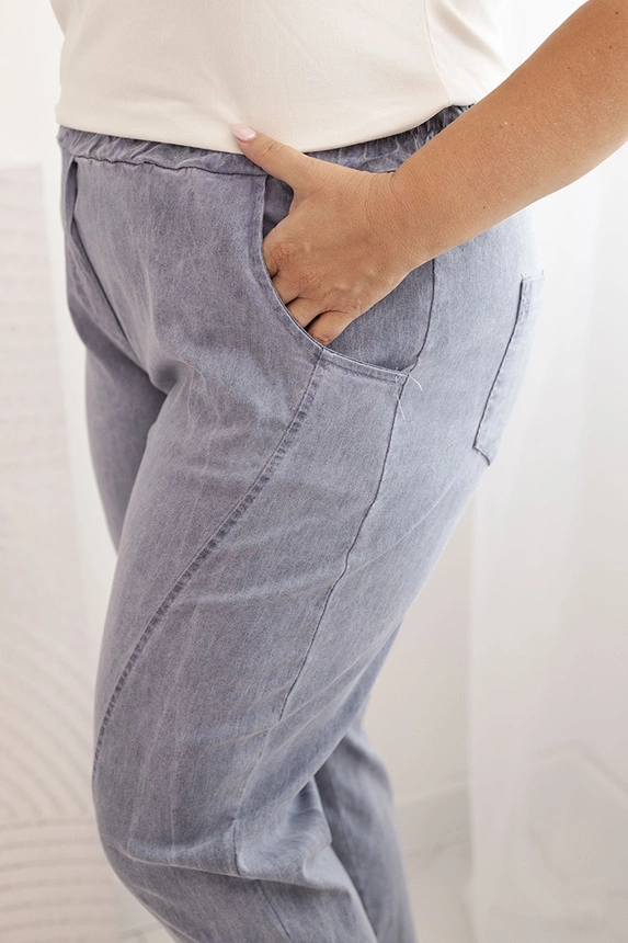 Dámske nohavice Plus Size dekontaminované s viskózou a širokou gumou jeansové modré