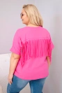 Women's plus-size cotton blouse with V-neck and fringe on the back pink