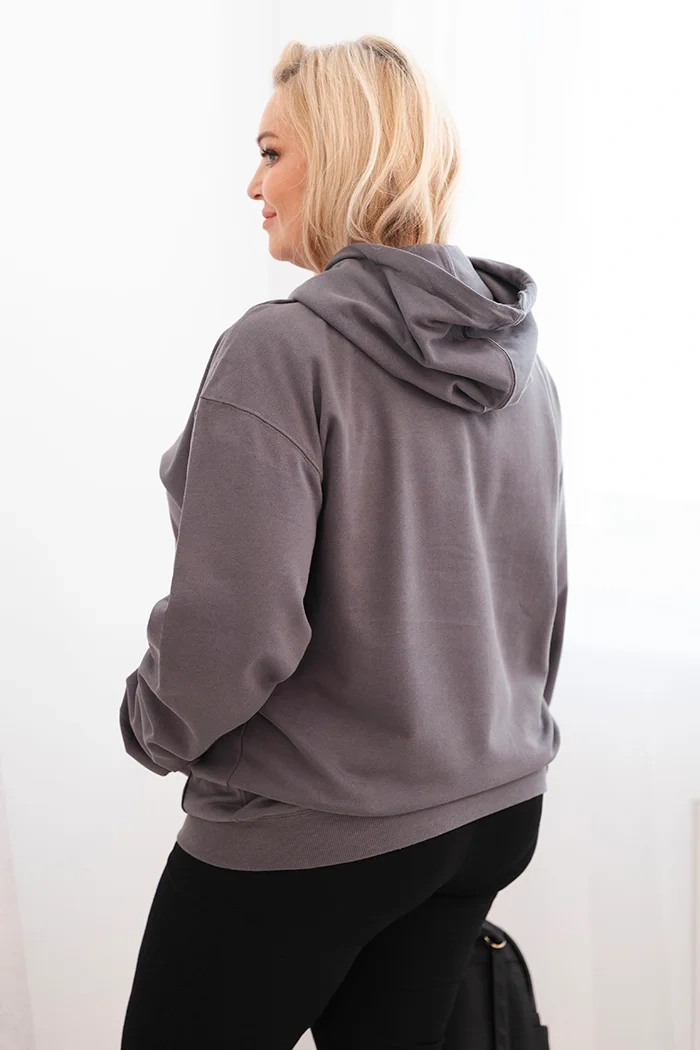 Women's plus size looped cotton hoodie with kangaroo pocket gray