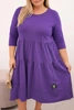 Plus Size women's cotton dress with ruffles and rolled-up sleeves purple