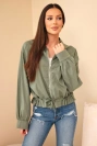 Damen-Baumwoll-Sweatshirt zum Schließen mit Bindeband unten khaki