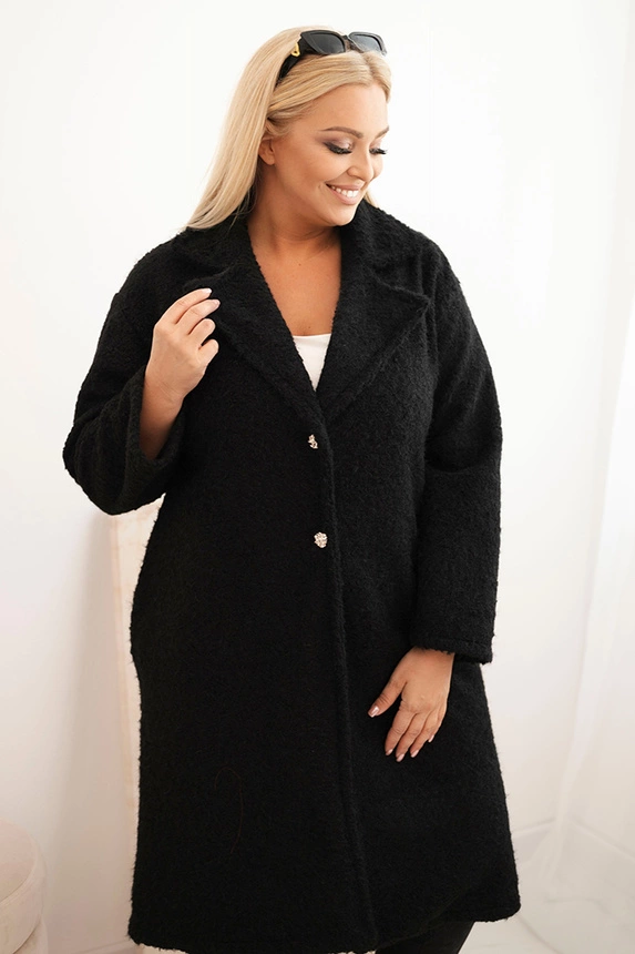 Damenmantel Plus Size mit Wolle und großem Kragen schwarz