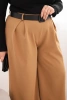 Moteriški Plus Size kelnės su plačiomis kojomis ir diržu cameliniai